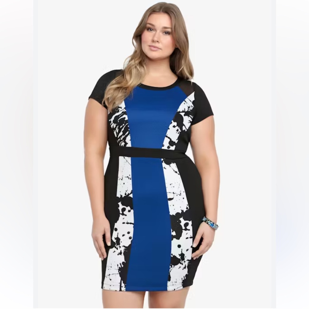 Torrid Business Casual Office Work Black Blue White Midi Plus Dress Size 22